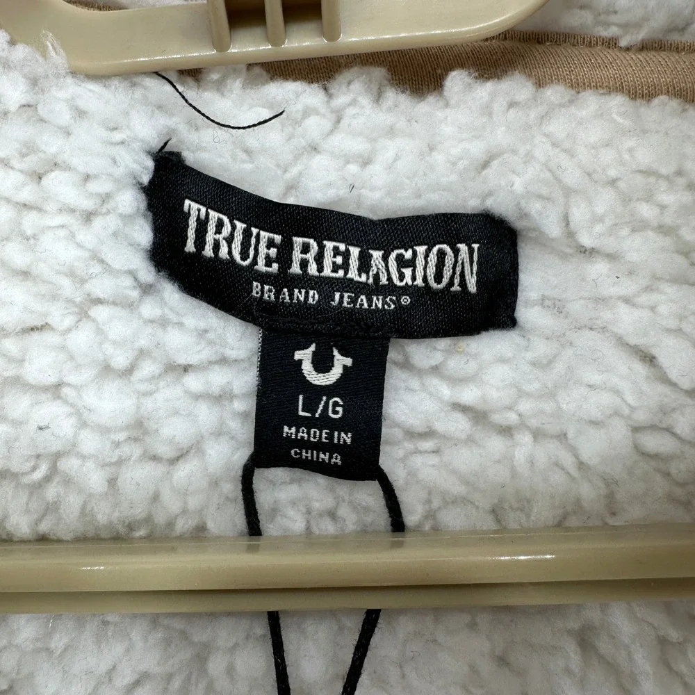 $164 NWT True Religion Mens LG True Sherpa Full Zip Hoodie Travertine Tan Buddha